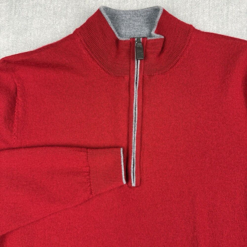 Hart Schaffner Marx Sweater Mens Medium Fine Merino Wool Red 1/4 Zip Pullover